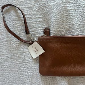 Coach Brown Leather Wristlet Pouch NWT